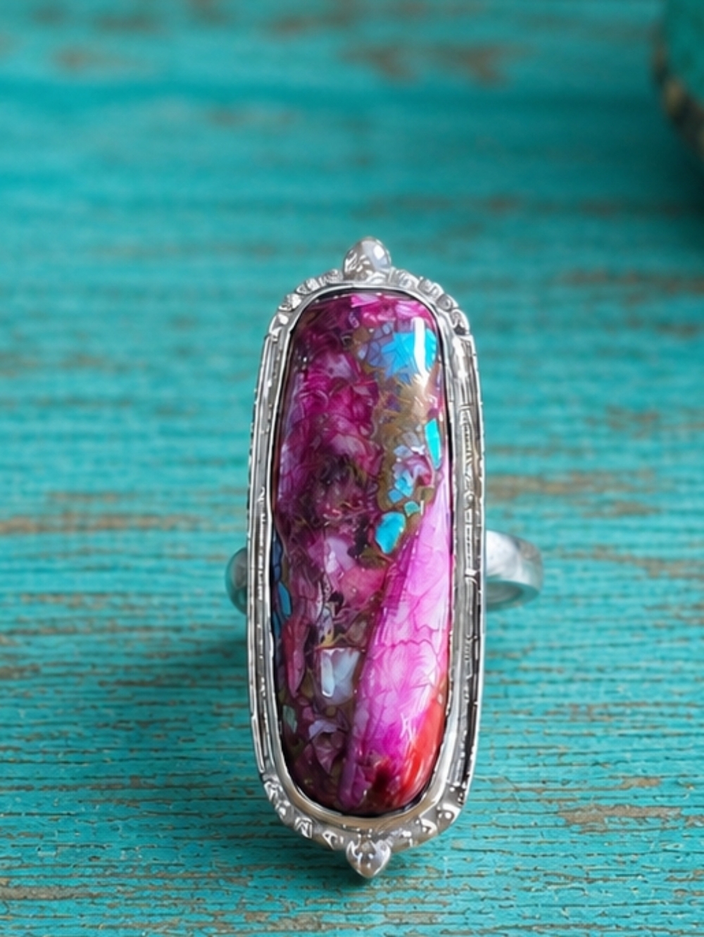Magenta Pink Turquoise Ring Size 6